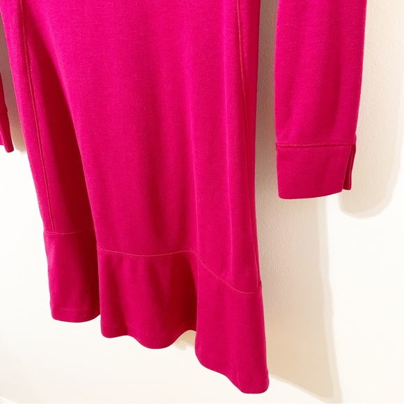 Ann Taylor LOFT Round Neck Jersey Knit Long Sleeve Dress  Ruffled Hem Raspberry - Picture 5 of 10